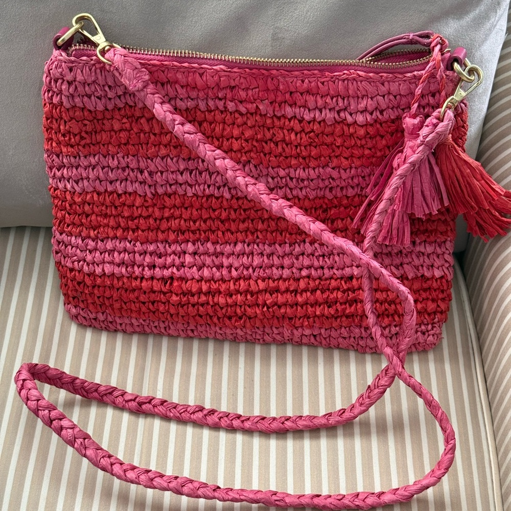 J. Jill Pink and Red Braided Rafi Crossbody and Wristlet with Tassel